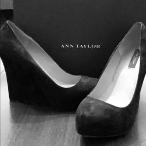 Ann Taylor platform wedges black suede